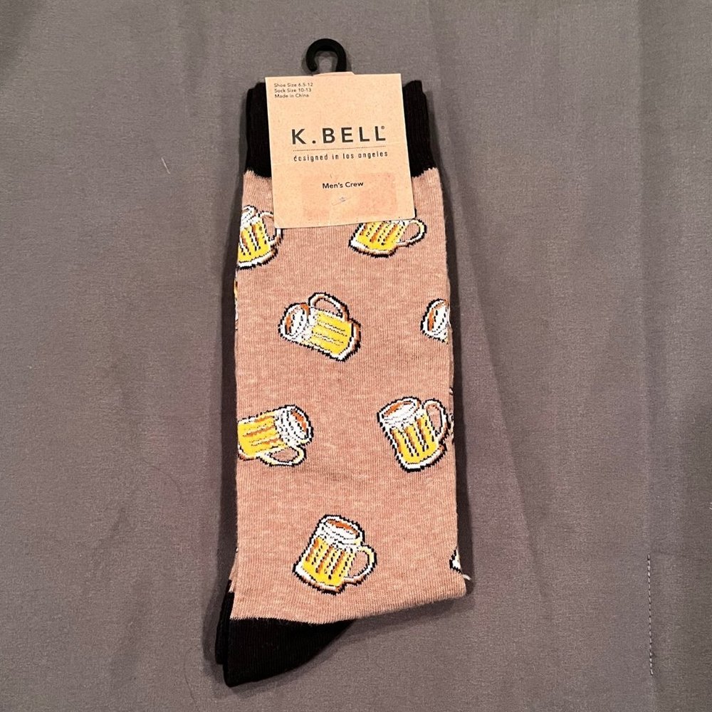 K. BELL Men's Crew Socks - Beer Mugs (Size 6.5-12)